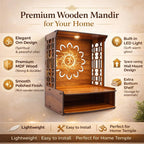 SHIVASHRAY CRAFTS Wooden Pooja Mandir for Home Wall Mounted | Om Design Temple Stand for Home Decor & Office | MDF Puja Stand (15.5 x 11.5 x 11 Inch)