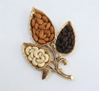 Kridaykraft Metal Gold Polish Leaf-Shaped 3-Section Dry Fruit Tray, 17x17 cm, 250 gm, Decorative Serving Platter