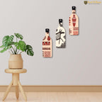 Artvibes African Warli Art Decor Bottle shaped Wooden Wall Hanging | Living Room | Handcrafted Art | Wall Illustrations | Art Prints | Aesthetic Wall Art | Ideal Gifts (WH_9514N), Set of 3