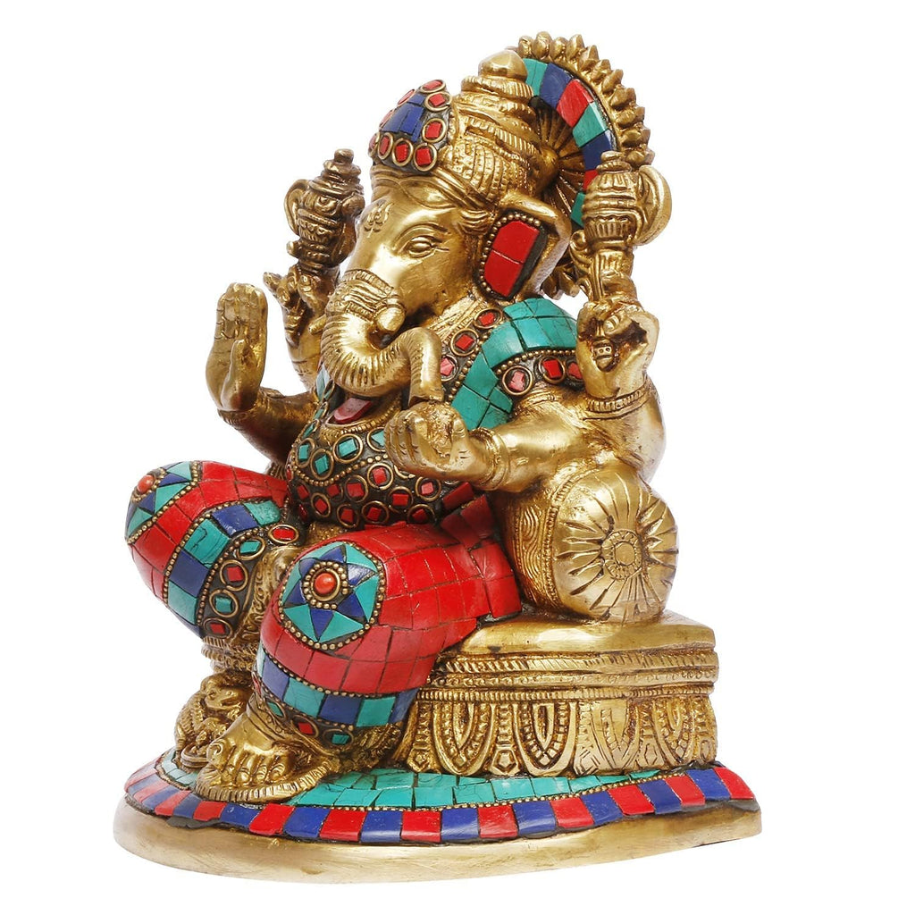 SVARUP Brass Ganesh Idol Statue Murti God Ganesha Vinayak Ganpati Sitting Sculpture Bhagwan Height 8 Inch