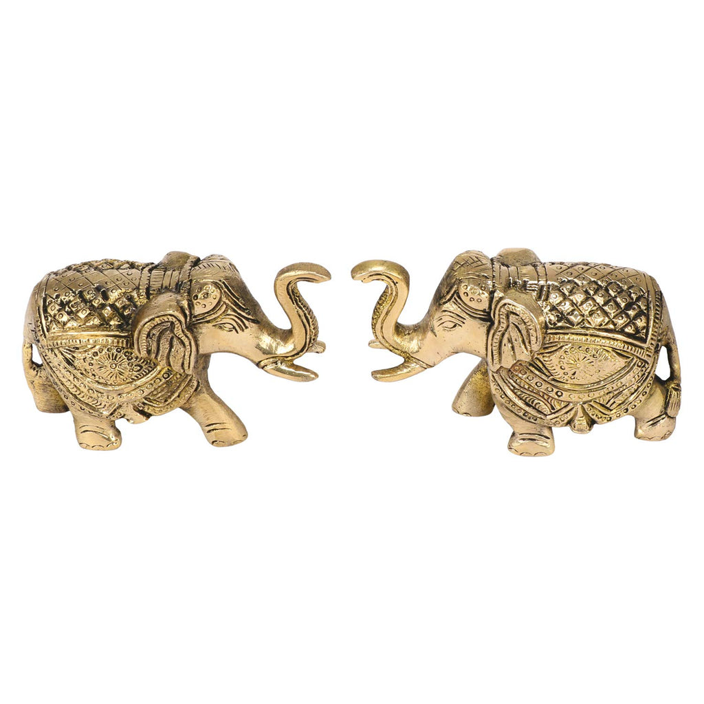 ARTVARKO Brass Idol Murti Elephant Set of 2 for Hall Restaurant Galleria Living Room Office Indoor Outdoor Feng Unique Gift Item Shui Vastu Corner