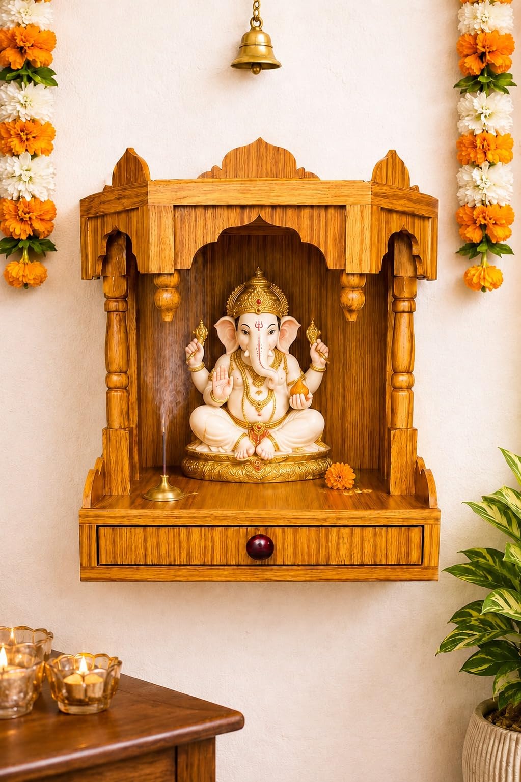 NIVISTAR ENTERPRISES Wooden Temple, Brown, 1.4 Feet