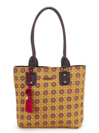 NEPRI Office Pouch Tote Bag | Stylish Set of 2 Tote Bags for Women| Vegan Leather & Handblock Printed Fabric Handbag with Double Handle Shoulder Strap| Daily & Travel Use | WPT-006-13