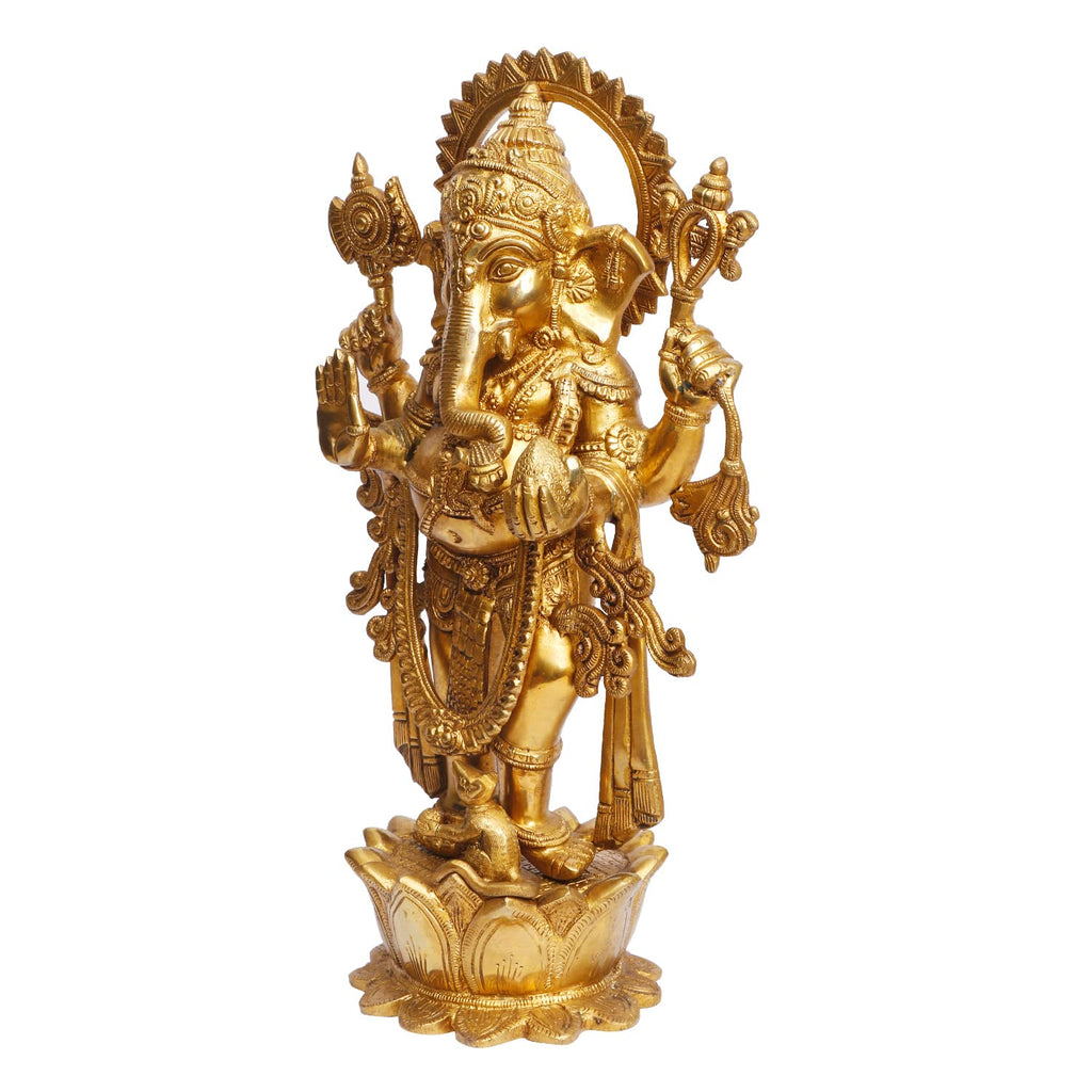 ARTVARKO Brass Lord Ganesha Bhagwan Standing with Mooshak Mangalkari Ganesh Idol Ganpati Murti Statue Home Office Entrance 16 Inches.
