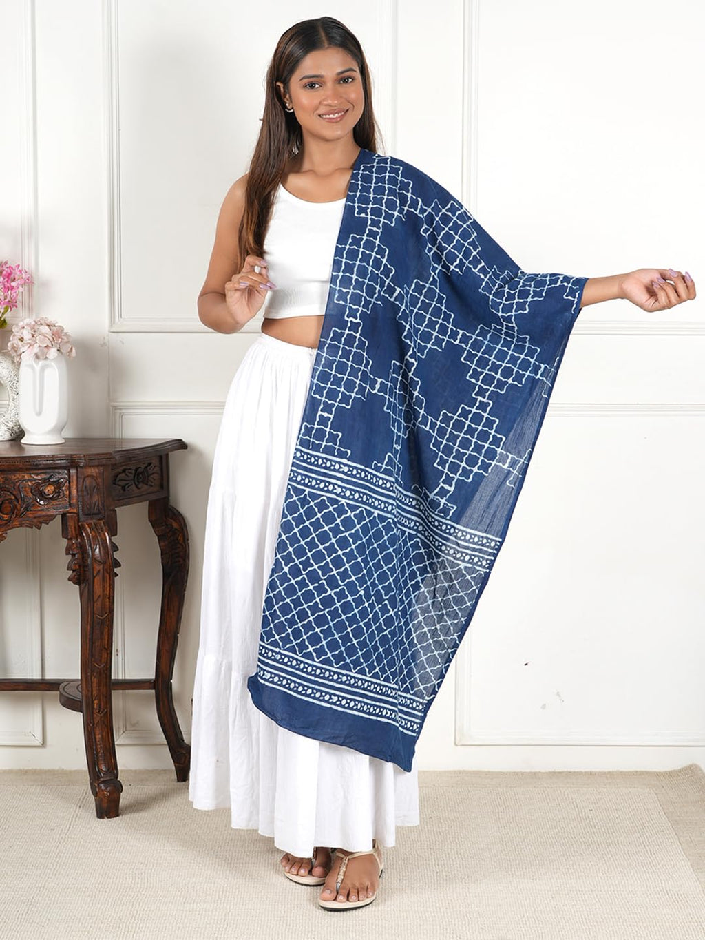 Gutthi Women's Cotton Stoles | Scarf Lightweight & Comfortable for All Seasons, Size (100X180 CM) (Blue)