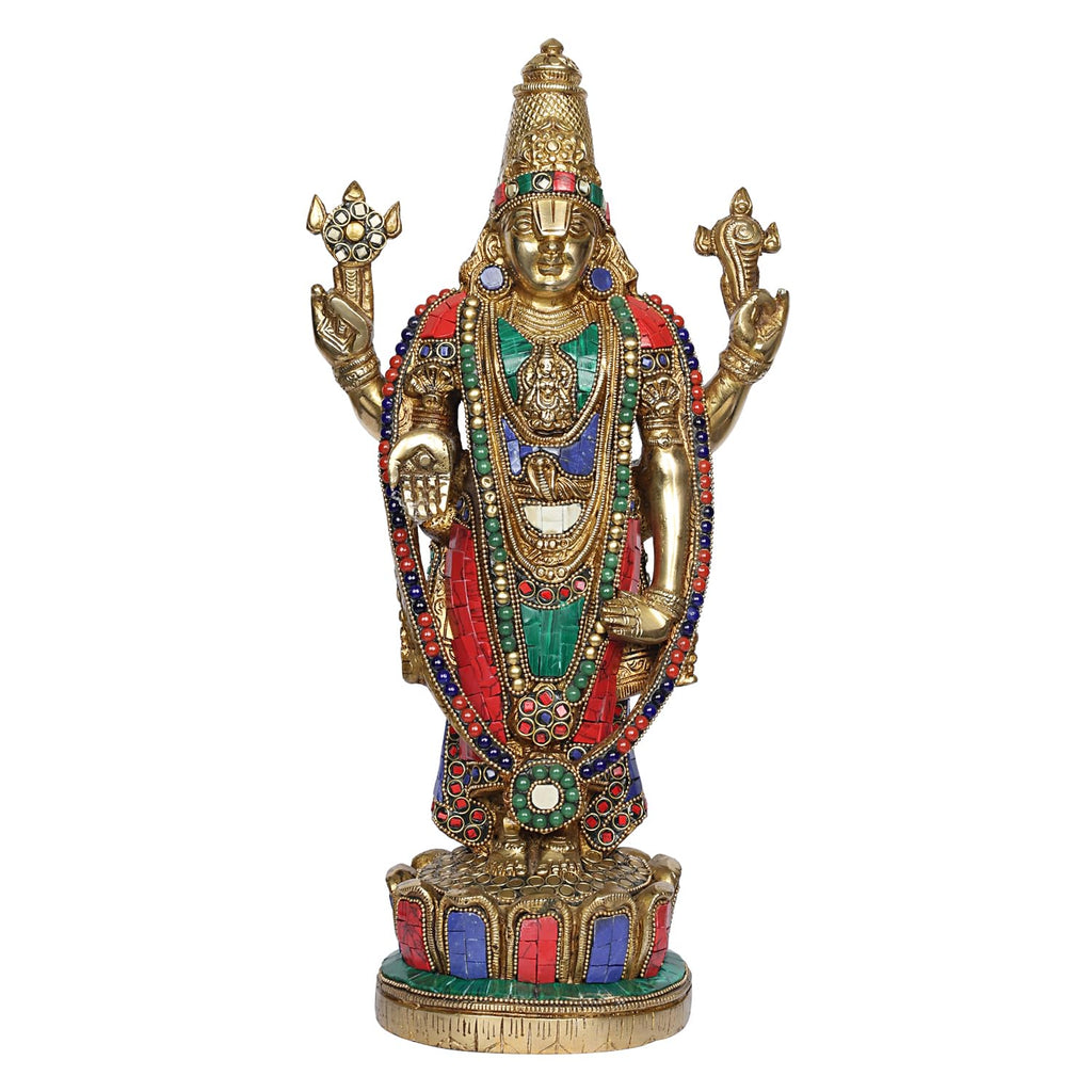 SVARUP Brass Tirupati Balaji Venkateshwara Statue Vishnu Chakra Namah Shankh Murti Lord Srinivasa Religious Idol Decor Gift 16 Inch