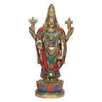 SVARUP Brass Tirupati Balaji Venkateshwara Statue Vishnu Chakra Namah Shankh Murti Lord Srinivasa Religious Idol Decor Gift 16 Inch