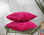 RD TREND® Cushion Cover Set of 2, Decorative Sofa Living Room Home Square Cushion Covers 16 Inch x 16 Inch, Aesthetic Corduroy Striped Double Sided (Magenta)