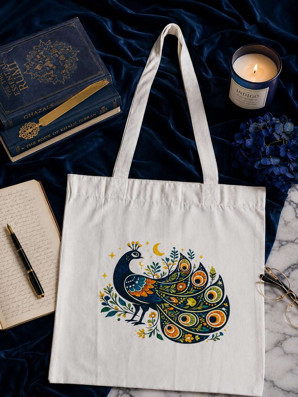 Kai Pai Co Cotton Tote Bag for Women, Indian Folk Art Prints, Casual Daily Use, Reusable Shoulder Bag,14 X 16 Inches - Madhubani, Kalamkari, Return Gifts (Posing Peacock - Kalamkari)
