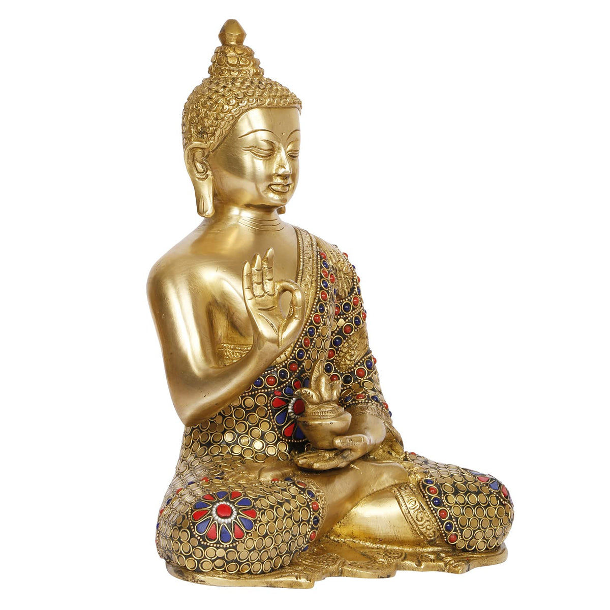 ARTVARKO Blessing Buddha Brass Idol with Inlay Statue with Sacred Kalash Decorative Buddhism Buddha Showpiece Figurine Home Décor Diwali Gifts 10 Inch.