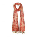 STOLE STUDIO Embellished Leaf Luxurious Viscose Stole Scarf (Beige/Red)