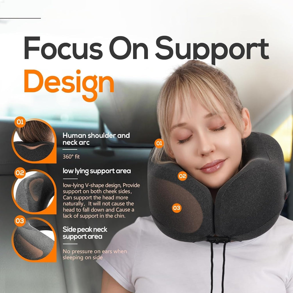 TRAVALATE Square Shape Travel Neck Pillow and Sleeping Eye Mask Combo–Black