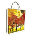 Jute Club Printed Canvas Bag|Shopping|Office|Tiffin| Multipurpose|Eco Friendly with Zipper lock|Spacious|100% Organic Cotton Tote with Lamination-14 X16 X5 (5Pc, Forest Fall)