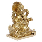ARTVARKO Brass Lord Ganesha Murti in Resting Blessing Posture Sitting on Singhasana Ganesh Bhagwan Idol Ganpati Metal Statue 5.5 Inch