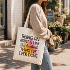 THE FESTA BOX “Being Adult Tote Bag for Girls | Quirky Cotton Handbag | Birthday Gift, College & Daily Use” With Zipper - Durable, Stylish & Everyday Friendly