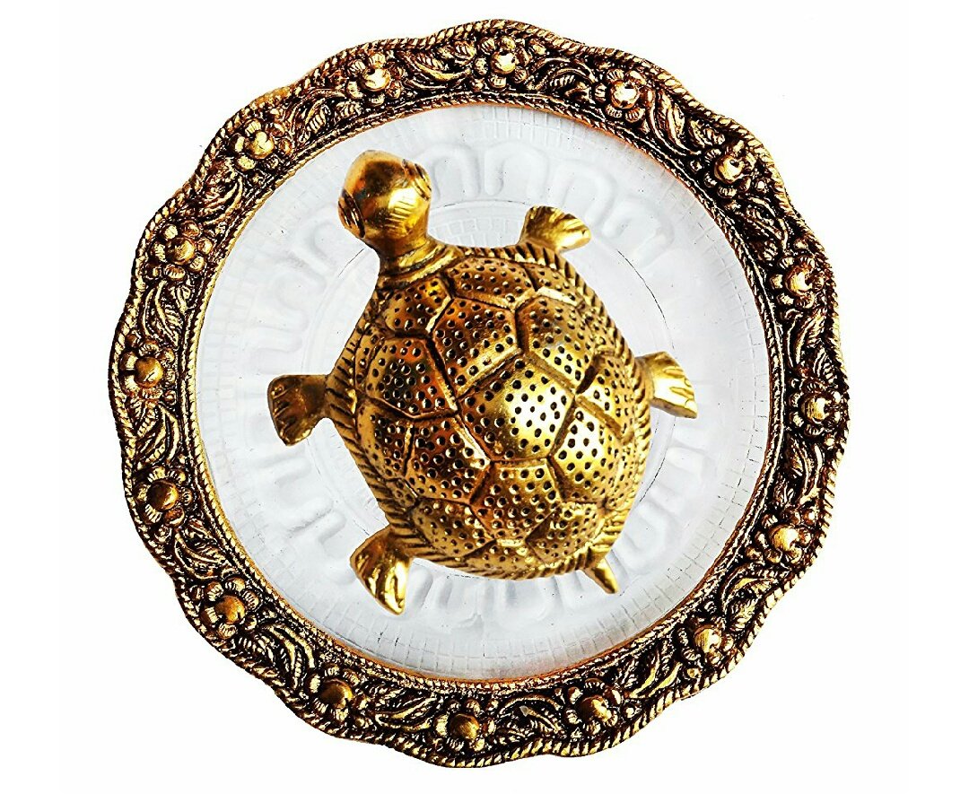 Ku-bas Tortoise with Plate Oxidized Metal Glass, a vastu item, Size 14 x 14 x 3 cm, weight 235 grams