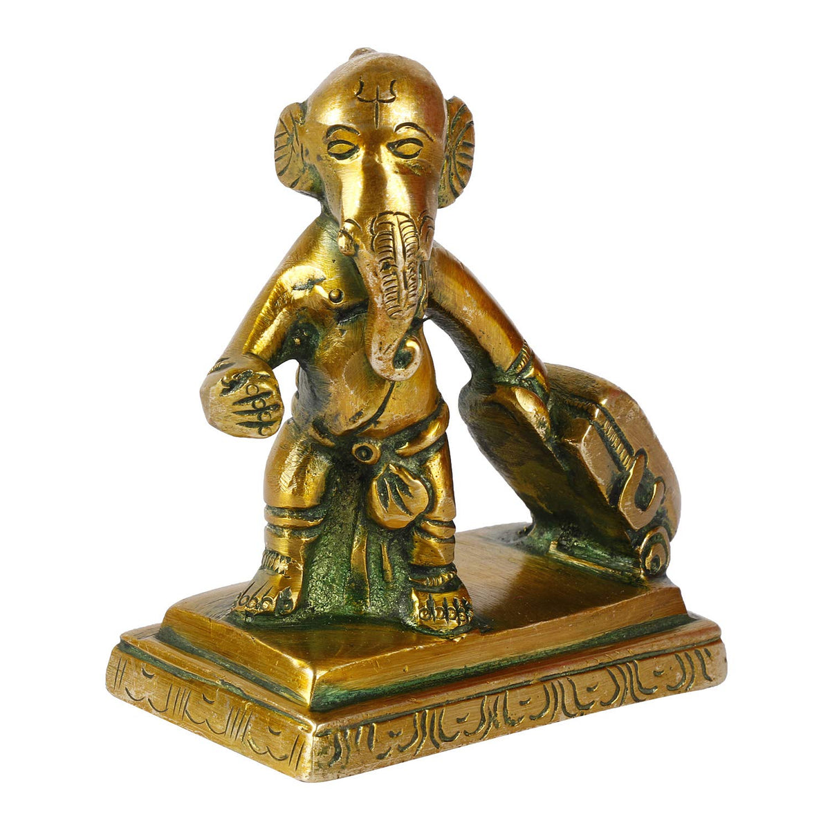 ARTVARKO Brass Ganesha Travelling Ganesh with Suitcase Bag Idol Statue (3.5x4 Inch Greenish Gold)