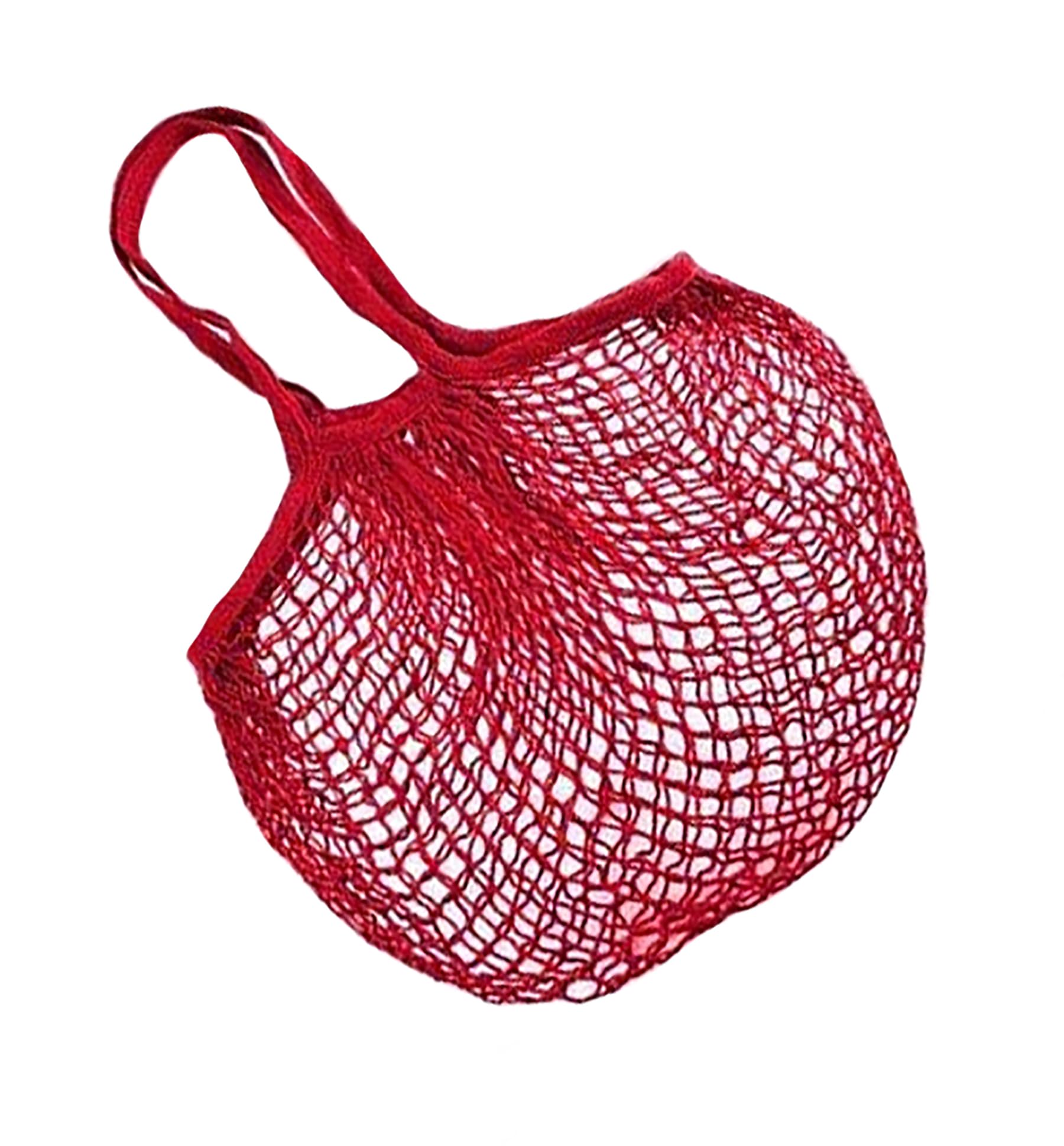 MSK Looms Eco Friendly Light Weight Cotton Net String Bag with Short Handle, Reusable Produce Bag for Fruits and Vegetable - Red
