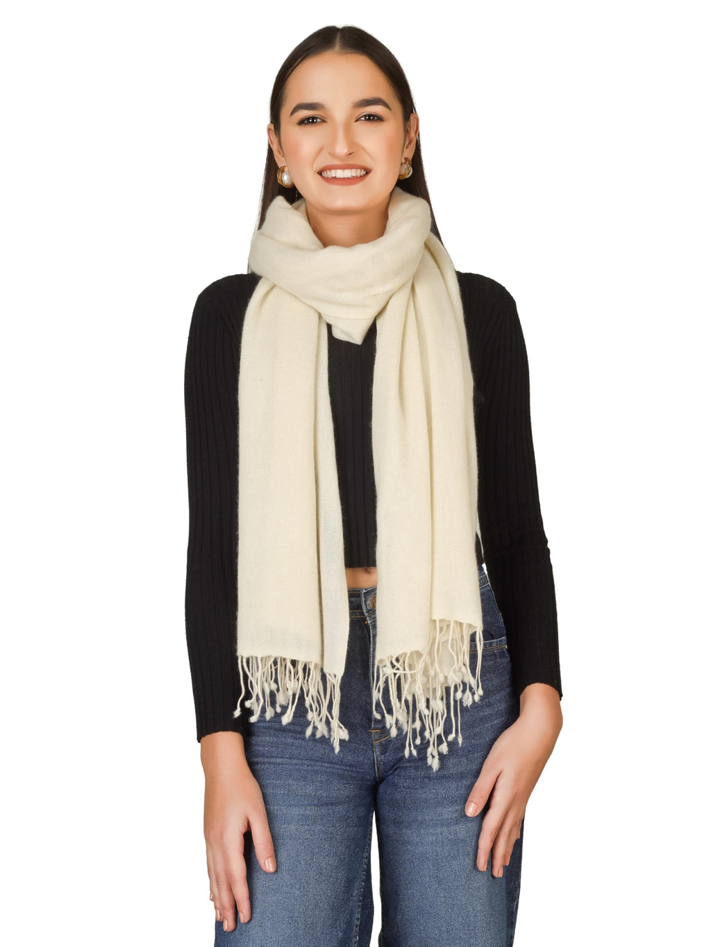 VERAME Pure Pashmina Stole for Women | Thick & Ultra Soft Solid Winter Shawl | Luxury Plain Warm Pashmina Wrap for Winter, Weddings and Parties (WHITE)