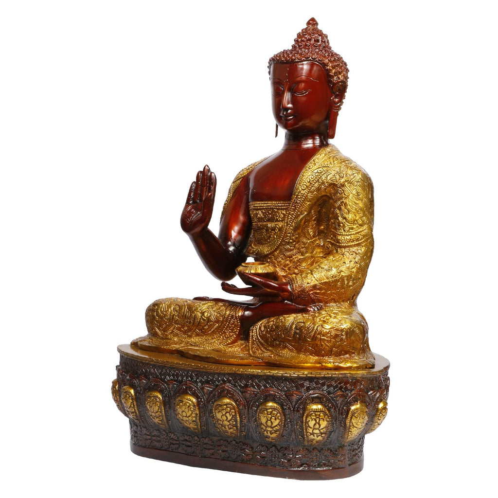 ARTVARKO Big Brass Buddha Statue Buddhism Blessing Pose Handwork Sculpture Tibetan Feng Shui Yoga Home Décor Height 21 Inches