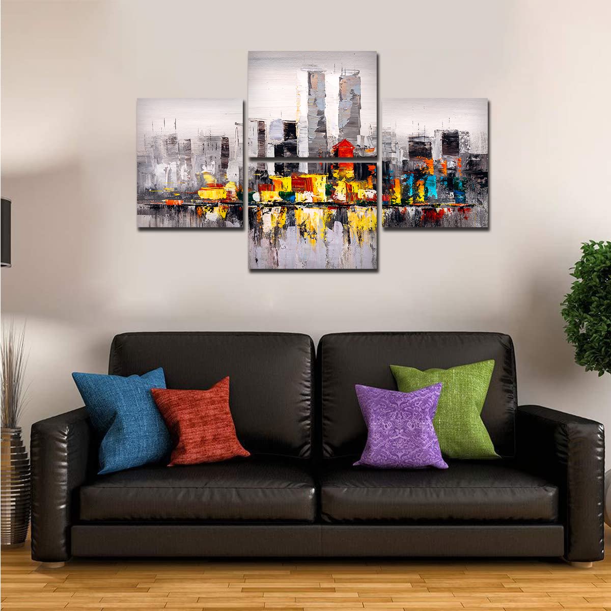 VIBECRAFTS New York City Skyline 4 Pieces Canvas Wall Painting Fitted With Wooden Frame For Home | Office | Living Room | Gifts (PTVC4Pcs4_16503)