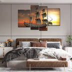 VIBECRAFTS Beautiful Sailing Boat 4 Pieces Canvas Wall Painting Fitted With Wooden Frame For Home | Office | Living Room | Gifts (PTVC4Pcs2_14502N)