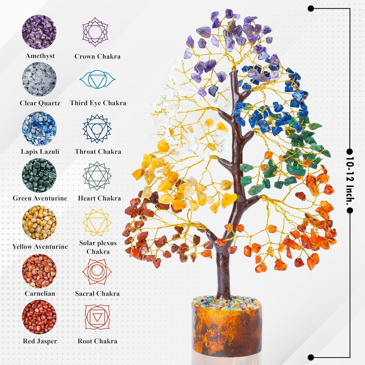 SVARAH 10-12 Inch Seven Chakra Crystal Tree with 300+ Beads | Handmade Feng Shui Money Tree for Positive Energy, Good Luck, Spiritual Chakra Activation, Gemstone Healing | Best Gift Home Décor