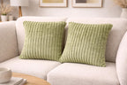 AWARD VELVETS Premium Faux Rabbit Fur Plush Luxury Soft Fluffy Striped Decorative Throw Pillow/Cushion Covers for Sofa, Couch, Living Room - (Olive Green, 16 x 16 inch) Set of 1