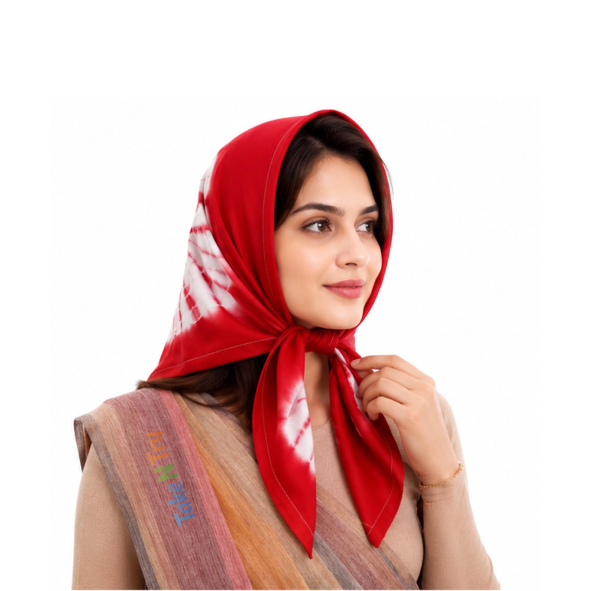 Take N Try Women’s Satin Head Scarf, Square Hair Wrap Cotton Bandana for Head, Neck & Hair, Daily Use, Travel & Ethnic Outfit, 30x30 Inch Fashion Printed Scarves for Female & Ladies Gift (Red)