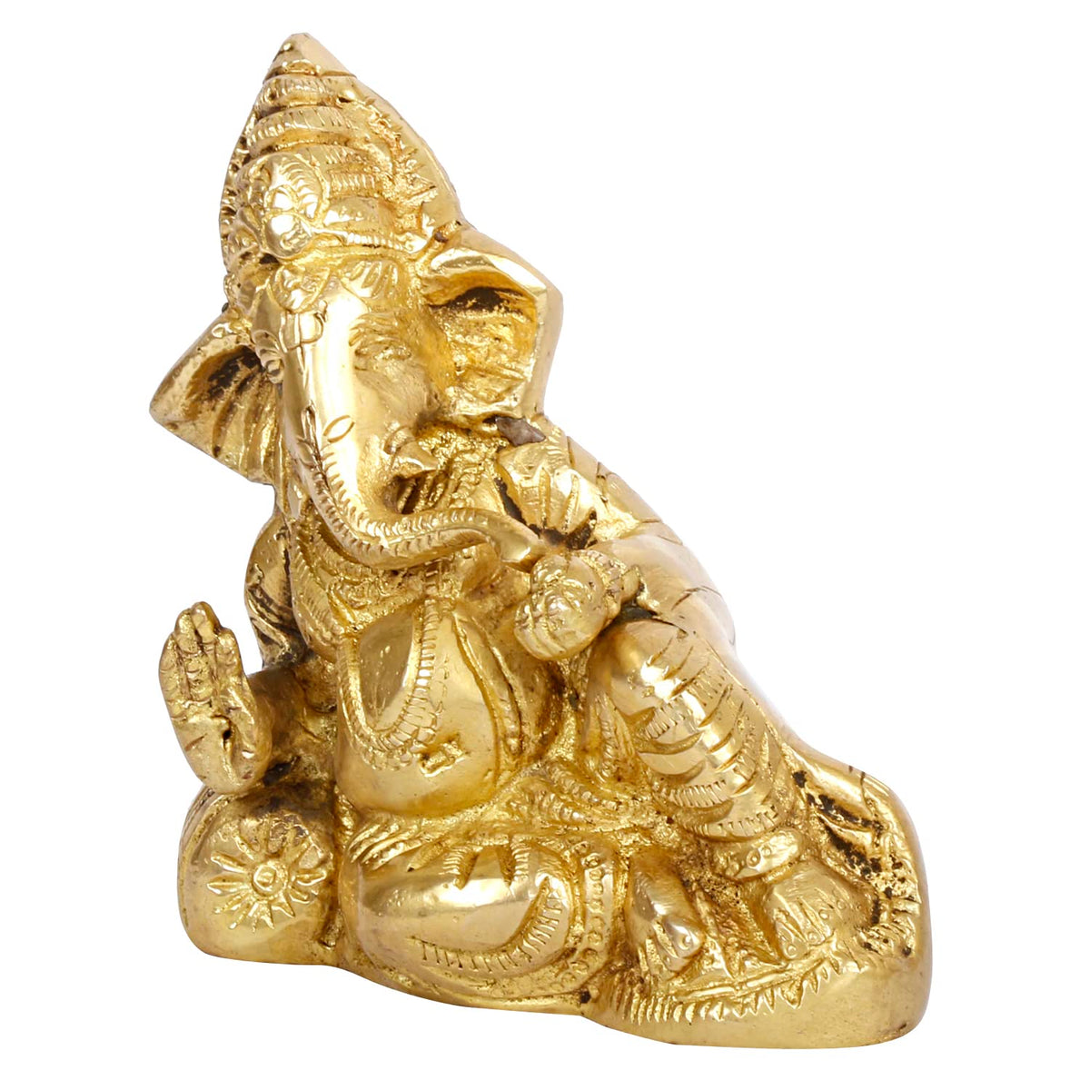 SVARUP Brass Resting Ganesha Idol Ganesh Ganpati Murti Religious Statue for Good Luck & Success Gift Height 4.5 Inch.