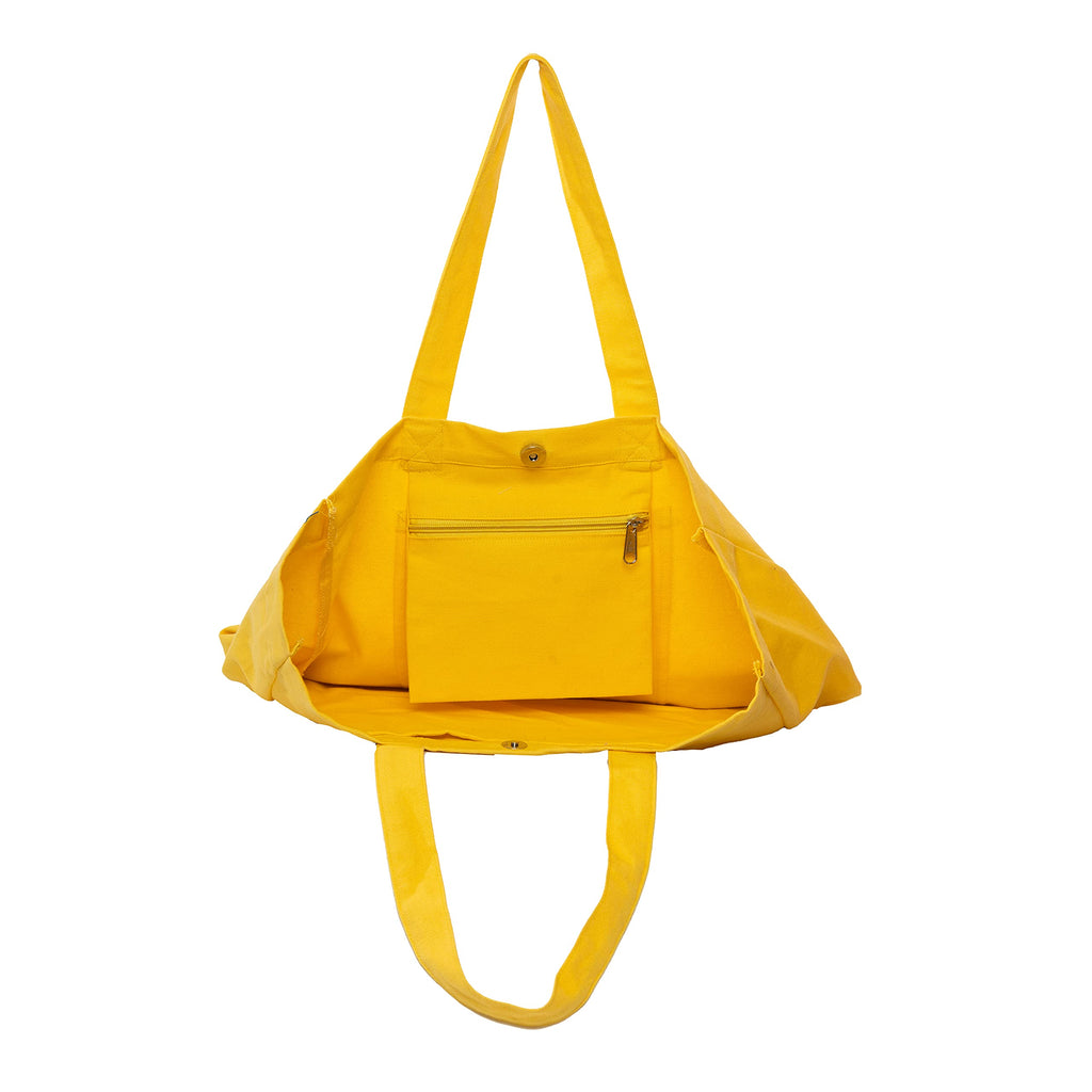 AQVA Cotton Canvas Tote Bag for Women & Girls | Shoulder Bag with Magnetic Button Closure & Solid Colour | Multipurpose Shopping, Travel, Beach, Office Bag | Good Gift Choice for Women (Light Yellow)