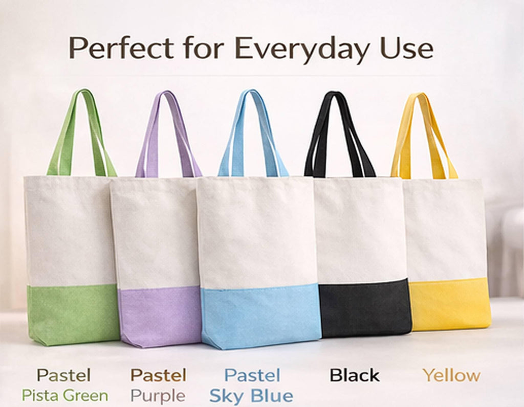 Lify Heavy Duty Cotton Canvas Tote Bag Grocery Shopping Bag, Cotton Tote Bags eco-friendly for Schools, promotion, branding- 3 &4 Pc Pack (OW/PGREEN, OW/BP &OW/PPURPLE & OW/PSKY BLUE- 4Piece Pack)