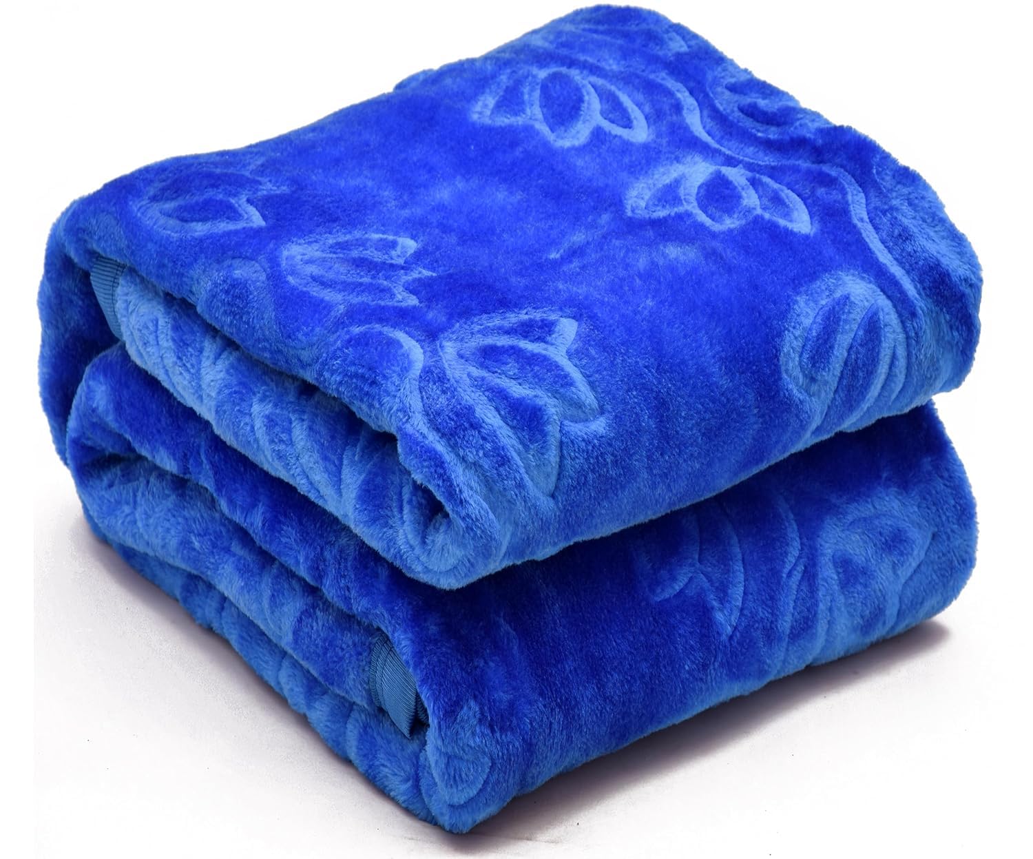HEMAKAS CLOTHINGS Mink Floral Embossed Super Soft AC Bed Velvet for Winter Blanket (Blue, Double) Kafalo