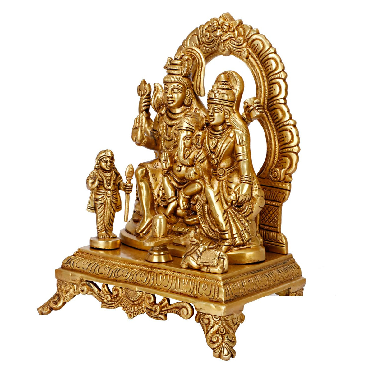 SVARUP Brass Shiva Parvati Shiv Parivar Shankar Bhagwan Ganesh Family Murti Idol Statue Sculpture Gold Color Height 12 Inches 1 Pcs