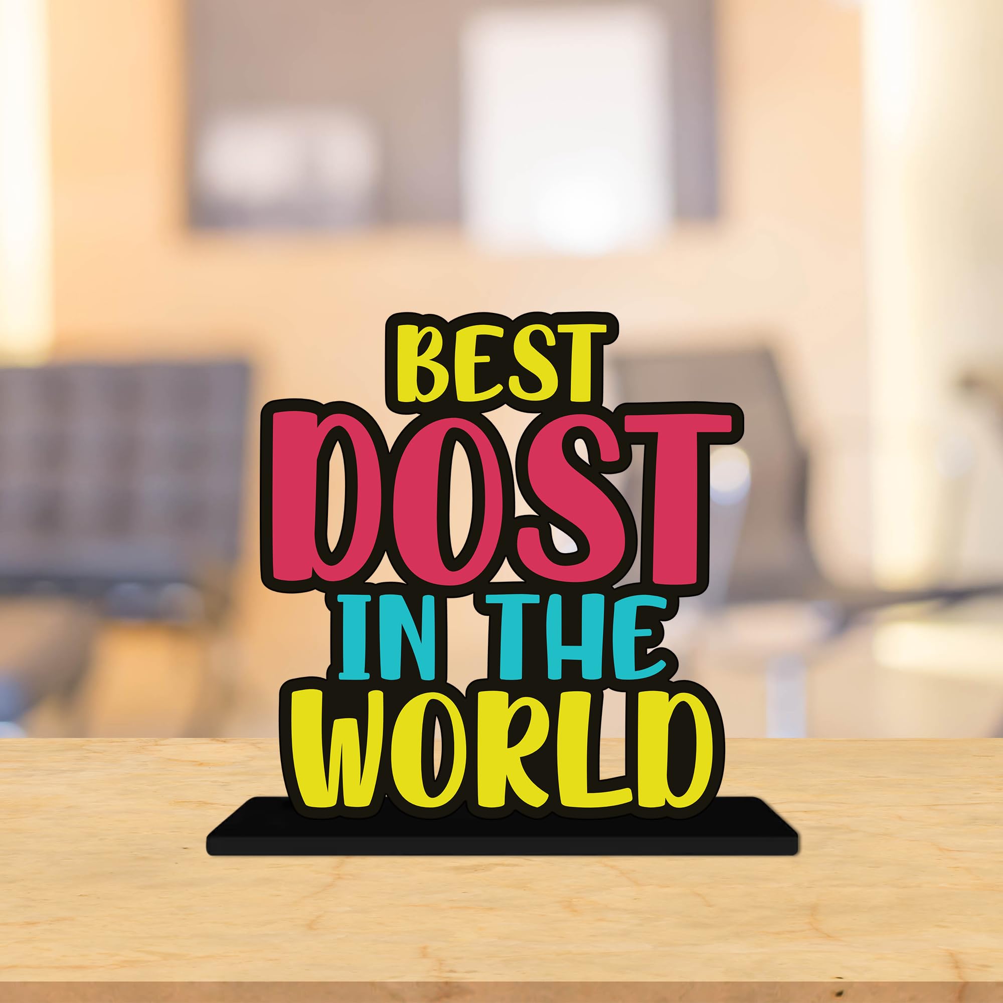 Artvibes Best Dost in the World Quotes Table Decor for Office Desk | Home Decoration Items | Living Room | Modern Art Wooden Showpiece Decorative Gift Item (SP_1177)