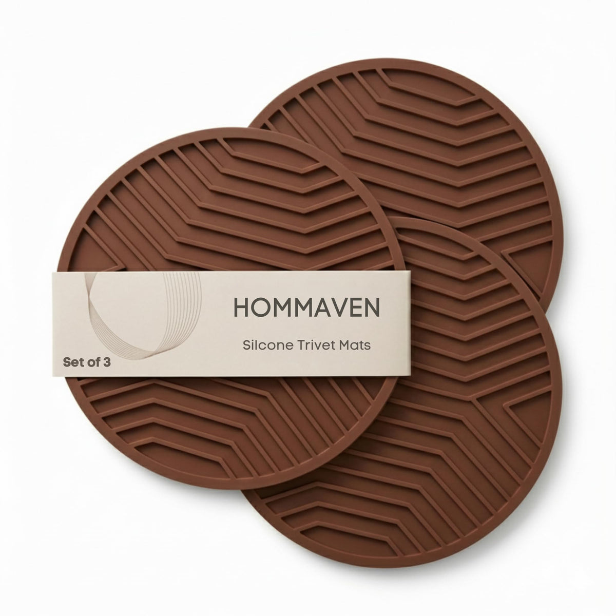 HOMMAVEN Silicone Trivet Mats, Set of 3, Heat and Slip Resistant, Multipurpose Non-Slip Hot Pads for Kitchen Potholders, Jar Opener, Spoon Holder, Food Grade BPA Free, 6.5mm Extra Thick, (Brown) Kafalo