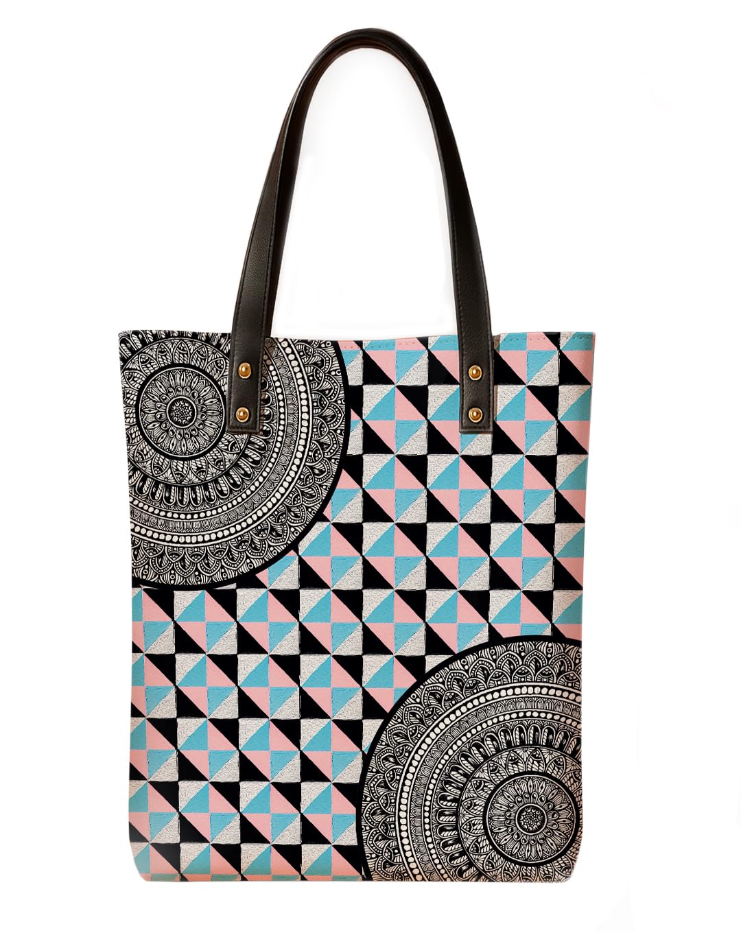 Kalankit Classic Tote Bag For Women | Canvas Printed Totes For Women | Aesthetic Shoulder College Bag For Girls | Vegan Leather | Lightweight Everyday Handbag | Gift for Woman | Checkered Chevron
