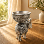 KridayKraft Metal Elephant Dry Fruit Bowl Showpiece Silver Polish for Your Home, Office Table Decorative, Elephant Showpiece Bowl for Gift, Animal Figurines
