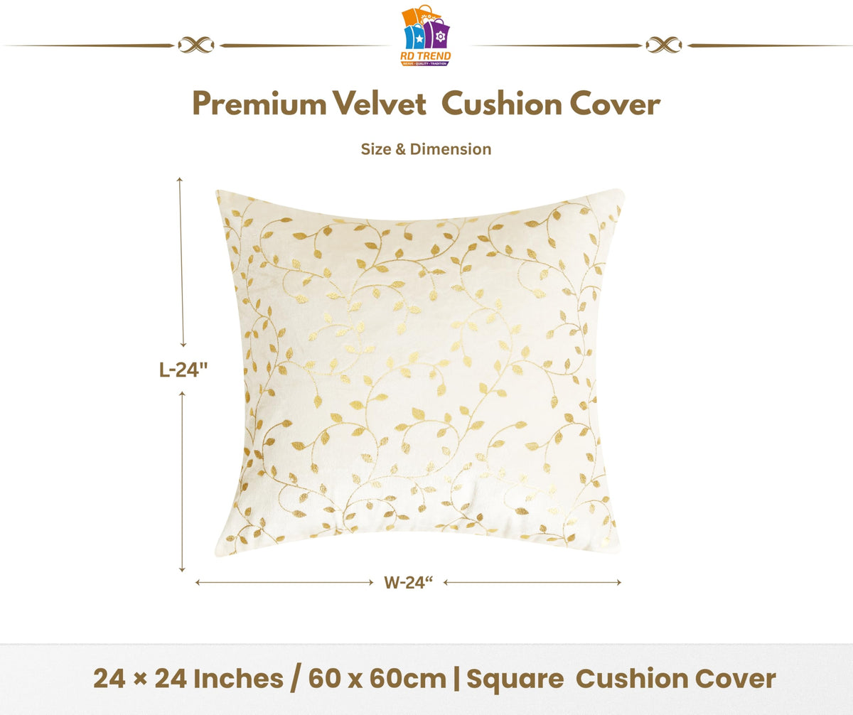 RD TREND Velvet Cushion Covers, 60 x 60 cm/24 x 24 inches,Pack of 5,250 TC, Back Zipper (Cream)