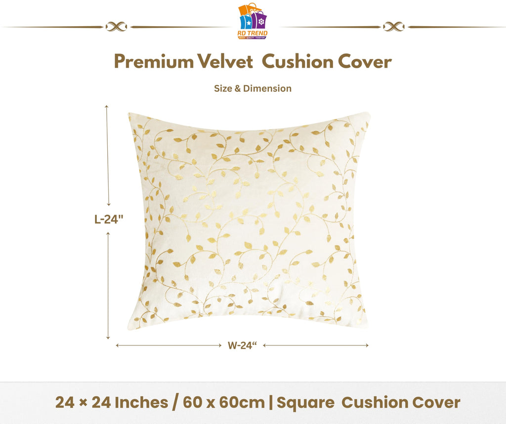 RD TREND Velvet Cushion Covers, 60 x 60 cm/24 x 24 inches,Pack of 2,250 TC, Back Zipper (Cream)
