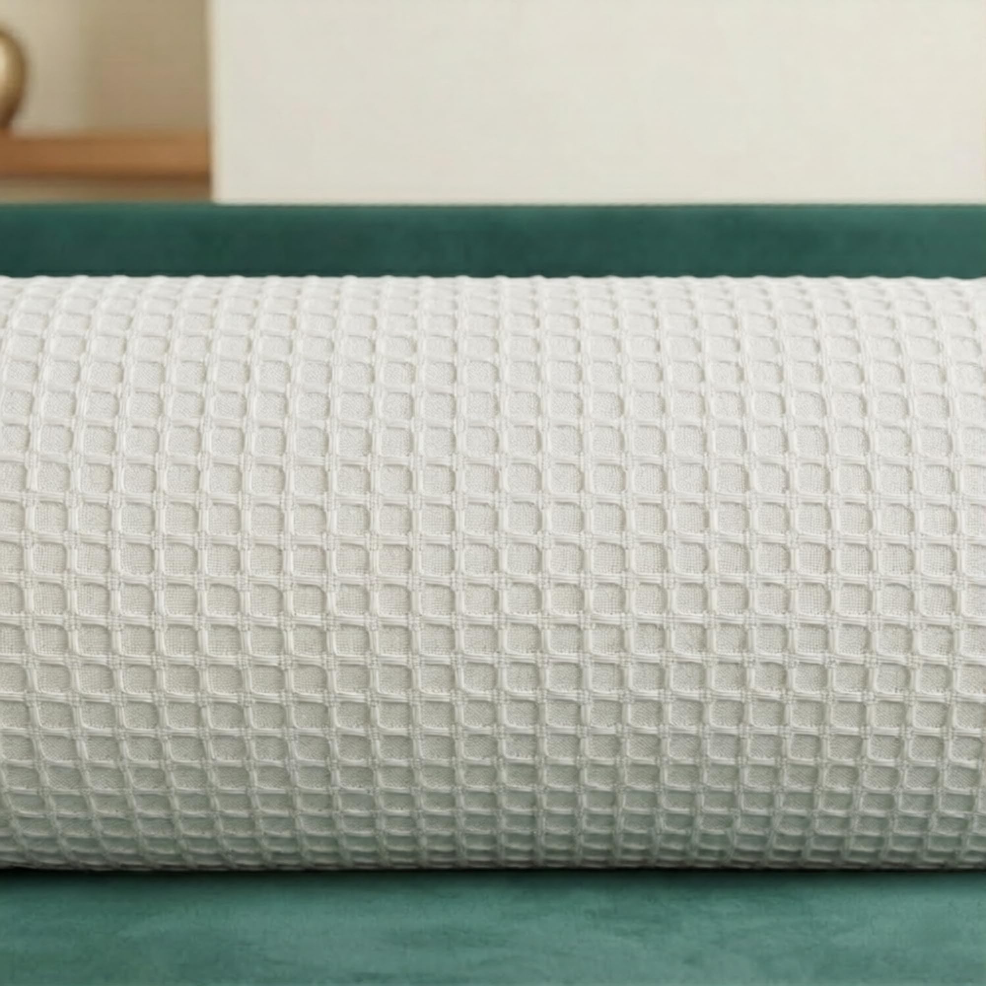 SAJAVAT HOME Cotton Waffle Bolster Cover Pack of 1 | Textured Side Pillow Cover for Sofa, Bed & Diwan | Soft Breathable Round Cushion Cover | White