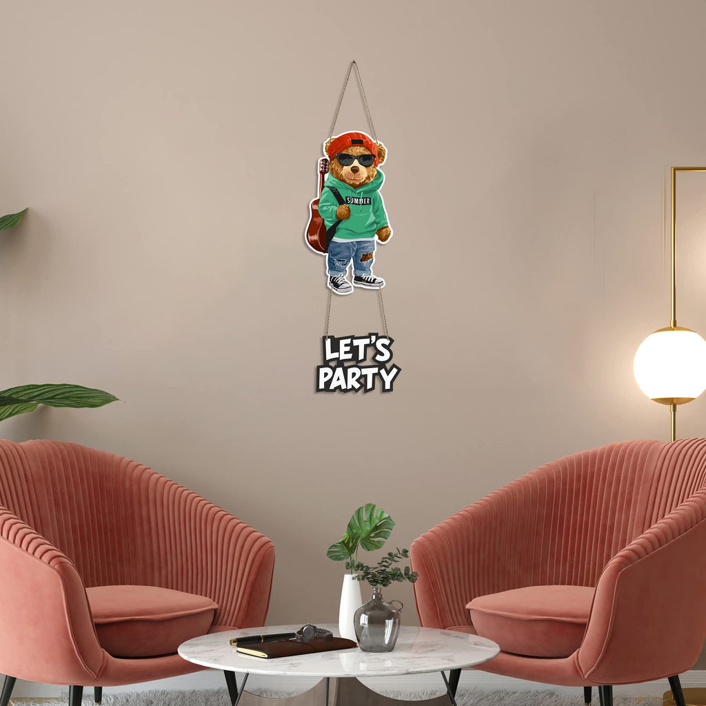 Artvibes Lets Party Printed Decorative Mdf Wood Wall Hanging For Cafe | Club | Quotes Decor Item | Handcrafted Art | Wall Accent | Aesthetic Wooden Decor | Door Hanging Art Items | Gifts (WH_5719N)