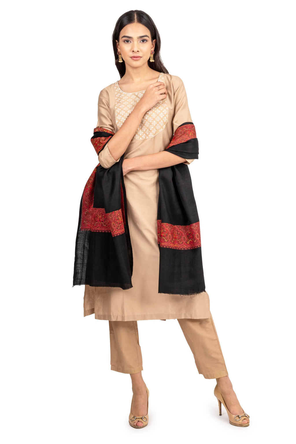 Naureen Women Pashmina Blend Shawl with Kashmiri Embroidery, Warm and Soft, 40x80 inch