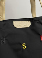 BAGILO Korean Style Heart Embroidery Tote Bag - Cute Shoulder Bag, Student Book Bag, Durable Ladies Handbag, Shopper Bag (Black)