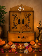 EXPRO Wooden Pooja Mandir with OMWITHJAALI Cut Decorative with Door Engineered Wood Home Temple