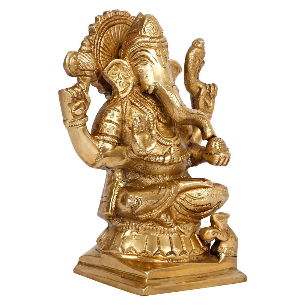 SVARUP Brass Ganesh Bhagwan Idol Sitting Ganesha Statue Ganpati Puja Murti for Home Entrance Decor Diwali Gift 5 Inch