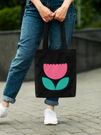 DOODLE Canvas Tote Bag for Women with Zip – Minimal Floral Tulip Printed Poly Cotton Shoulder Bag with Outer & Inner Zip Pocket for College, Office, Shopping & Travel