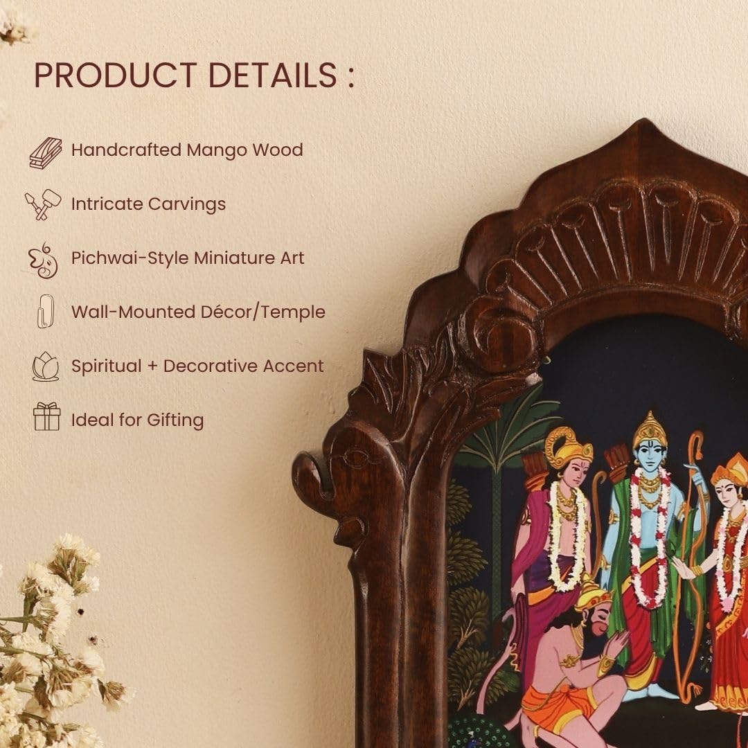 RITUALISTIC Wooden Mandir for Home Wall | Home Temple with Removable Tray | Compact Wooden Mandir for Daily Pooja |Wall Mounted Pooja Stand for Home Décor | Dimension 11.5 x 4 x 14 inches | Ram Darbar