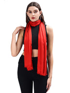 Aditi Wasan Women's Casual Solid 100% Viscose Fancy Soft & Skin-Friendly Wrap/Scarf/Stole Dupatta for women with Tasal Work Suitable for Every Season, Red