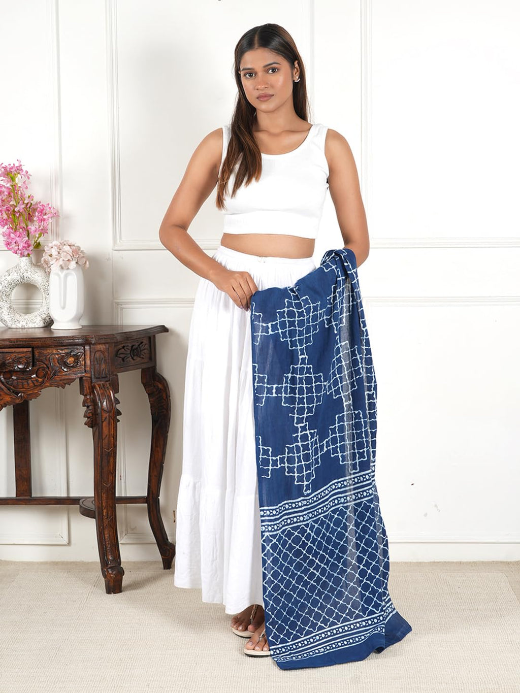 Gutthi Women's Cotton Stoles | Scarf Lightweight & Comfortable for All Seasons, Size (100X180 CM) (Blue)
